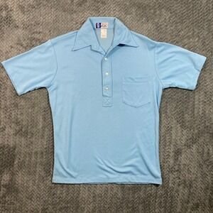 RJC Polo Shirt Mens M Style 105 Blue Short Sleeve Button Down Made in Hawaii EUC